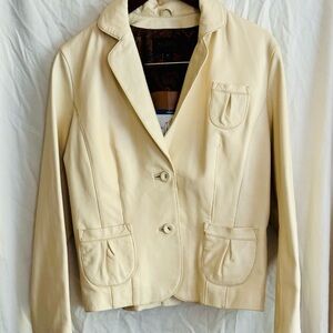 Wilsons Leather Pelle Studio Cream Blazer Vintage Size M